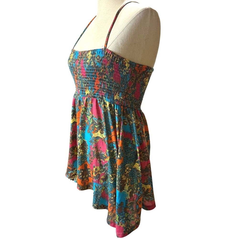 Weavers L Smocked Babydoll Halter Top Colorful Handkerchief Boho Summer Y2K Cute - Picture 3 of 9
